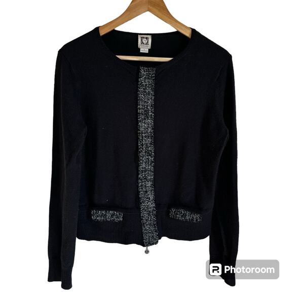 Anne‎ Klein women’s sweater large black full zip - Picture 1 of 7